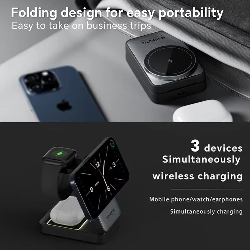 Foldable 3 in 1 Magnetic Wireless Charger Stand for Magsafe Iphone 15 14 13 12 Apple Watch 2-8 Airpods Pro Fast Charging Station