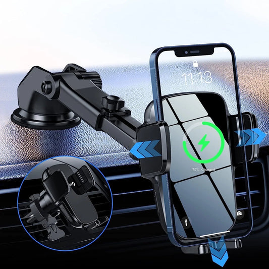 3 in 1 Wireless Car Charger, 15W Smart Sensor Auto Clamping Air Vent Dashboard Windshield Car Phone Charging Holder Mount, Compatible for Iphone, Samsung, Google, LG, Etc