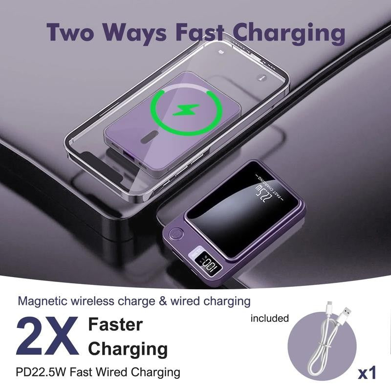 Wireless Power Bank, 10000Mah Fast Charging, with LED Power Display, 2 in 1 Port