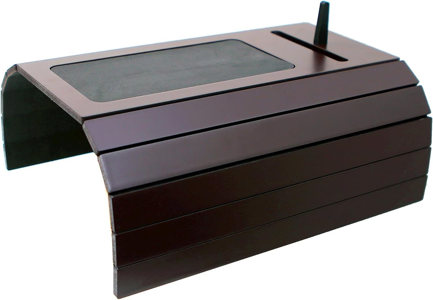 Sofa Tray Table Wth EVA Base and Cellphone Holder. Fits over Square Chair Arms. (Tobacco/Dark Brown)