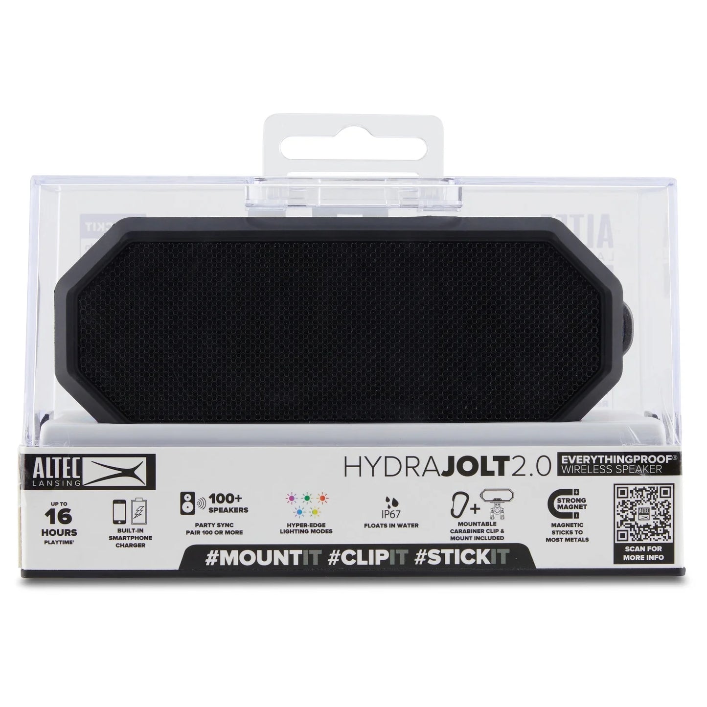 Hydrajolt 2.0 Everythingproof Bluetooth Speaker, Waterproof IP67, 16H Playtime, LED Lights, USB-C Quick Charge, Power Bank, 100Ft Wireless Range, Built-In Magnet & Carabiner