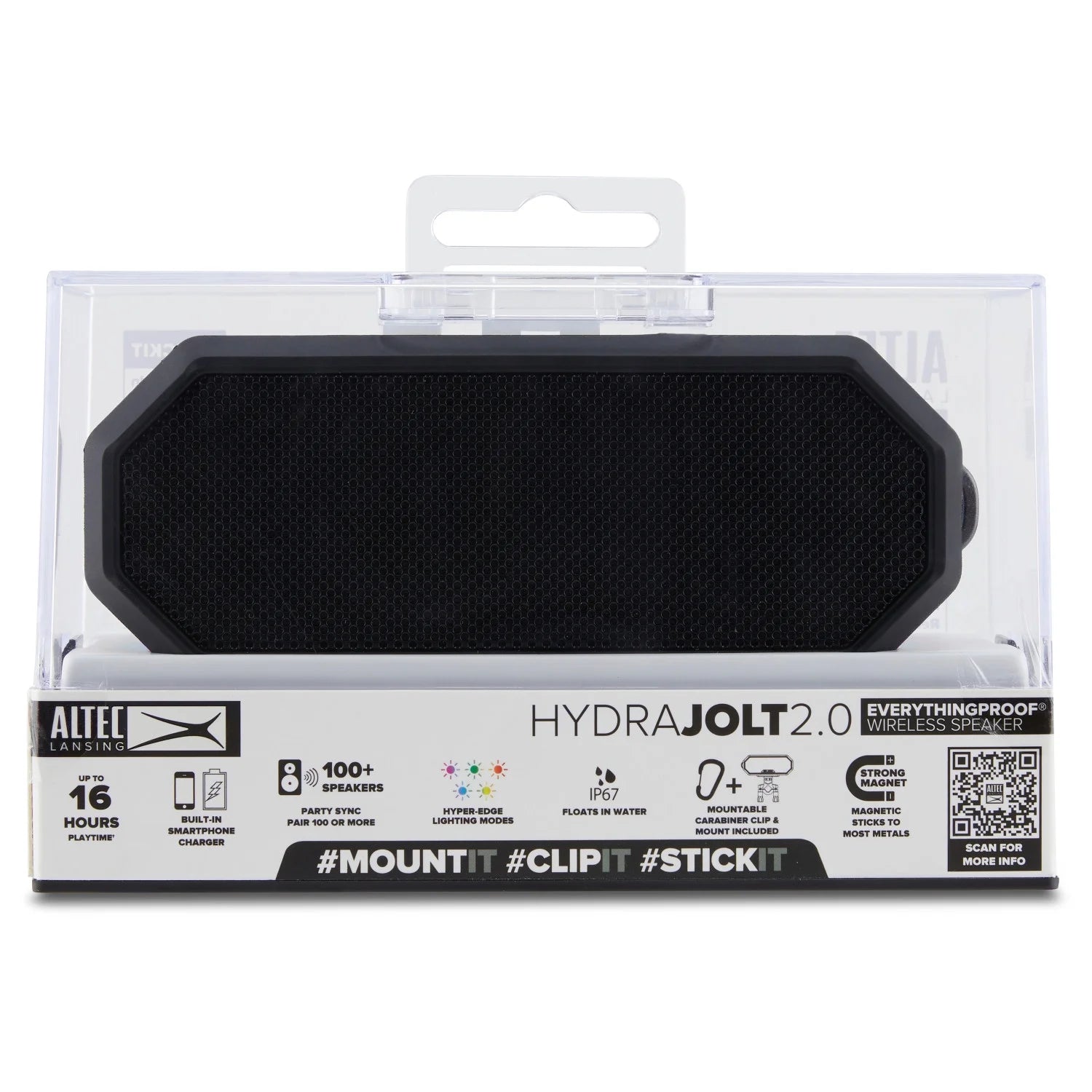 Hydrajolt 2.0 Everythingproof Bluetooth Speaker, Waterproof IP67, 16H Playtime, LED Lights, USB-C Quick Charge, Power Bank, 100Ft Wireless Range, Built-In Magnet & Carabiner