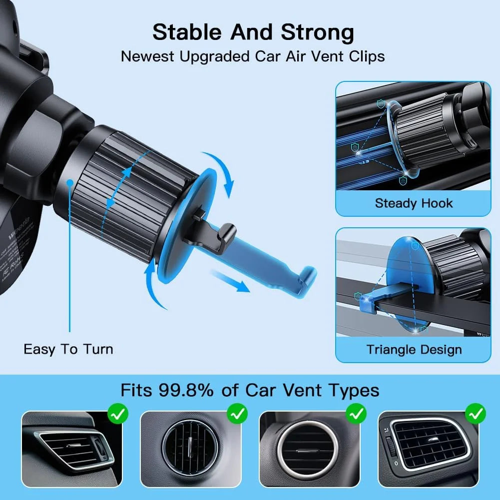 3 in 1 Wireless Car Charger, 15W Smart Sensor Auto Clamping Air Vent Dashboard Windshield Car Phone Charging Holder Mount, Compatible for Iphone, Samsung, Google, LG, Etc