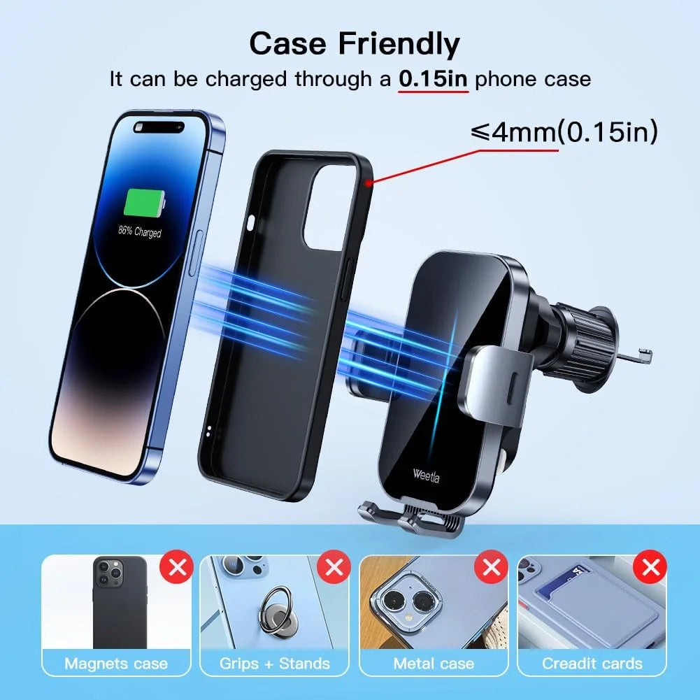 3 in 1 Wireless Car Charger, 15W Smart Sensor Auto Clamping Air Vent Dashboard Windshield Car Phone Charging Holder Mount, Compatible for Iphone, Samsung, Google, LG, Etc