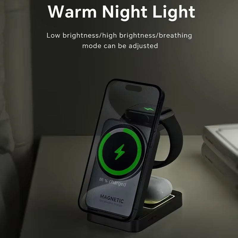 Foldable 3 in 1 Magnetic Wireless Charger Stand for Magsafe Iphone 15 14 13 12 Apple Watch 2-8 Airpods Pro Fast Charging Station