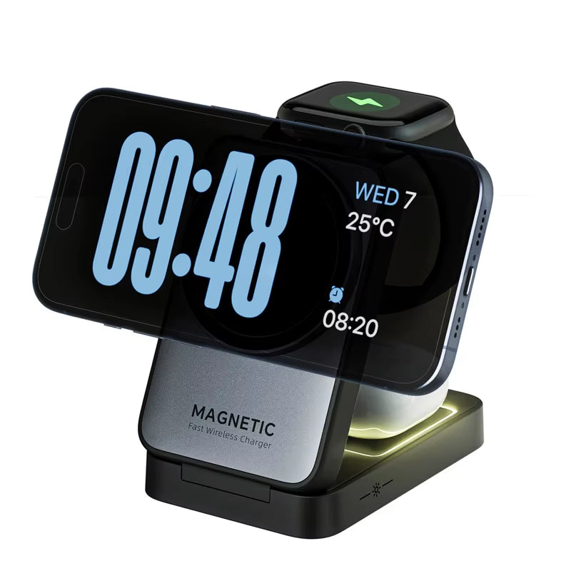 Foldable 3 in 1 Magnetic Wireless Charger Stand for Magsafe Iphone 15 14 13 12 Apple Watch 2-8 Airpods Pro Fast Charging Station