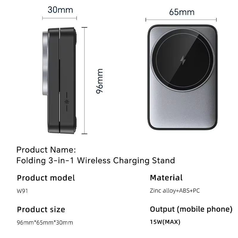 Foldable 3 in 1 Magnetic Wireless Charger Stand for Magsafe Iphone 15 14 13 12 Apple Watch 2-8 Airpods Pro Fast Charging Station