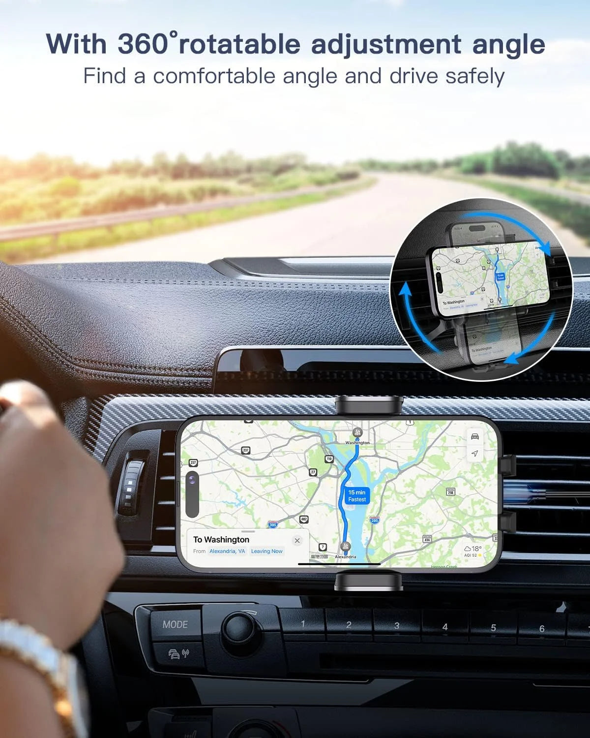 3 in 1 Wireless Car Charger, 15W Smart Sensor Auto Clamping Air Vent Dashboard Windshield Car Phone Charging Holder Mount, Compatible for Iphone, Samsung, Google, LG, Etc