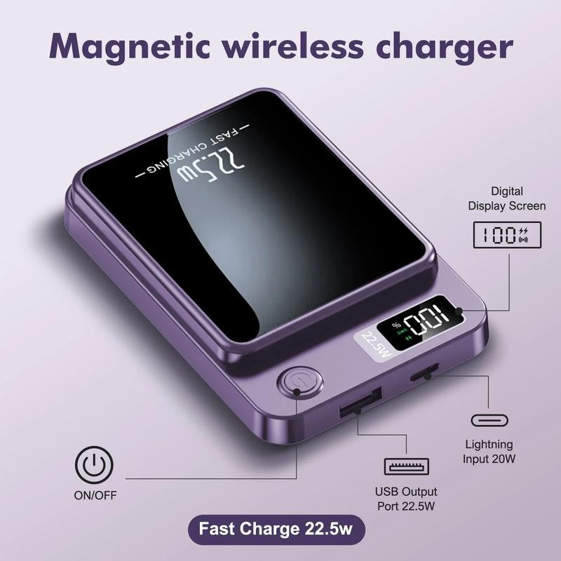 Wireless Power Bank, 10000Mah Fast Charging, with LED Power Display, 2 in 1 Port