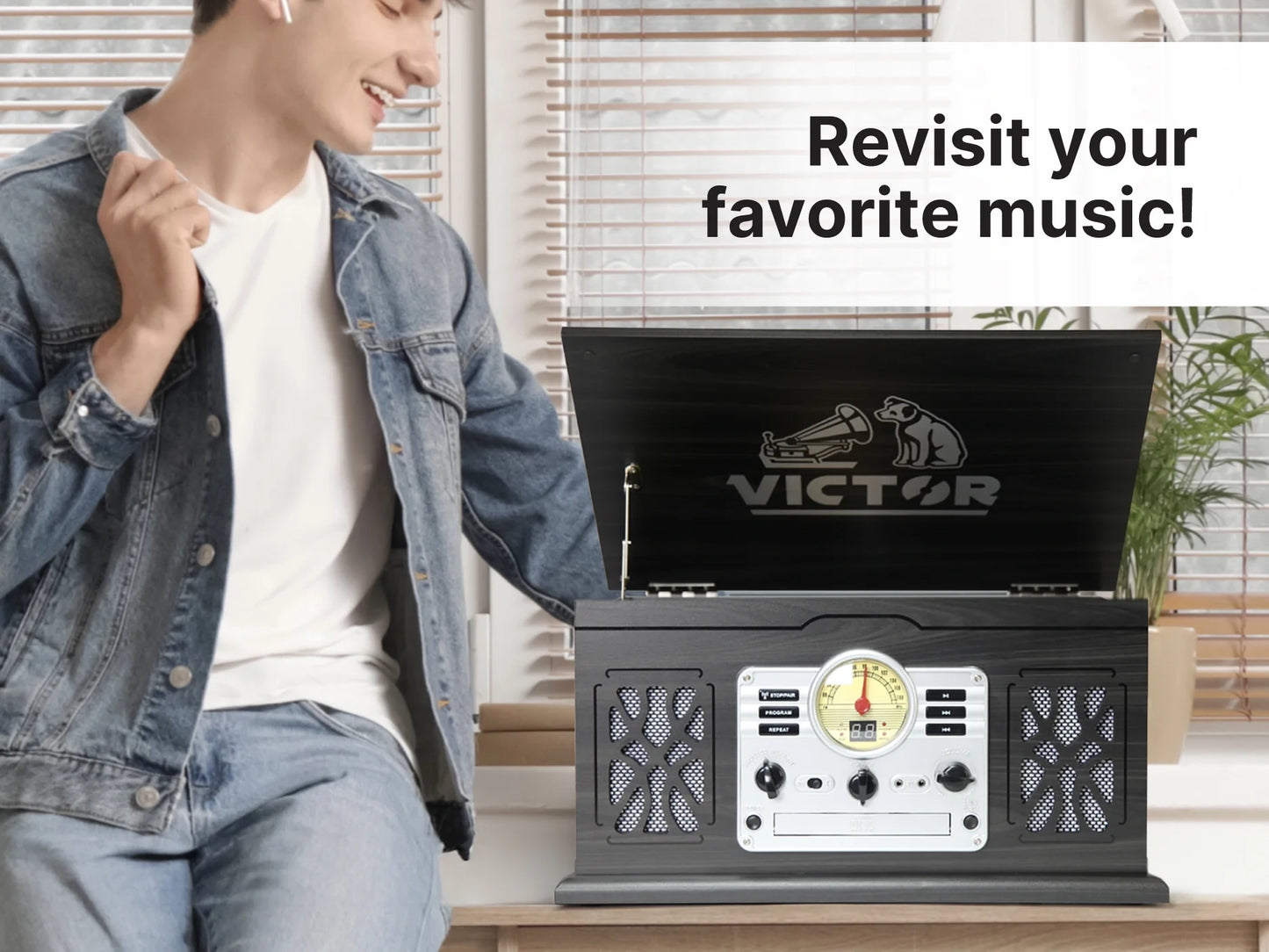 State 7-In-1 Turntable Music Center with 3-Speed Record Player, Cd/Mp3/Cassette Player, FM Radio, Dual Bluetooth in & Out, and Built-In Stereo Speakers, Mahogany (VWRP-3800-MH)