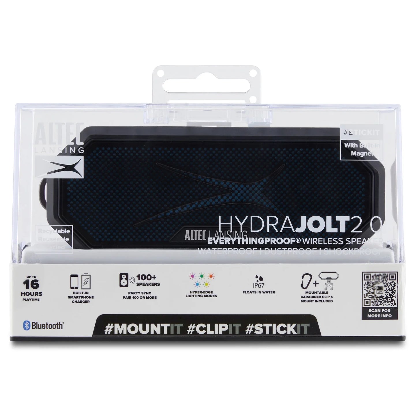 Hydrajolt 2.0 Everythingproof Bluetooth Speaker, Waterproof IP67, 16H Playtime, LED Lights, USB-C Quick Charge, Power Bank, 100Ft Wireless Range, Built-In Magnet & Carabiner