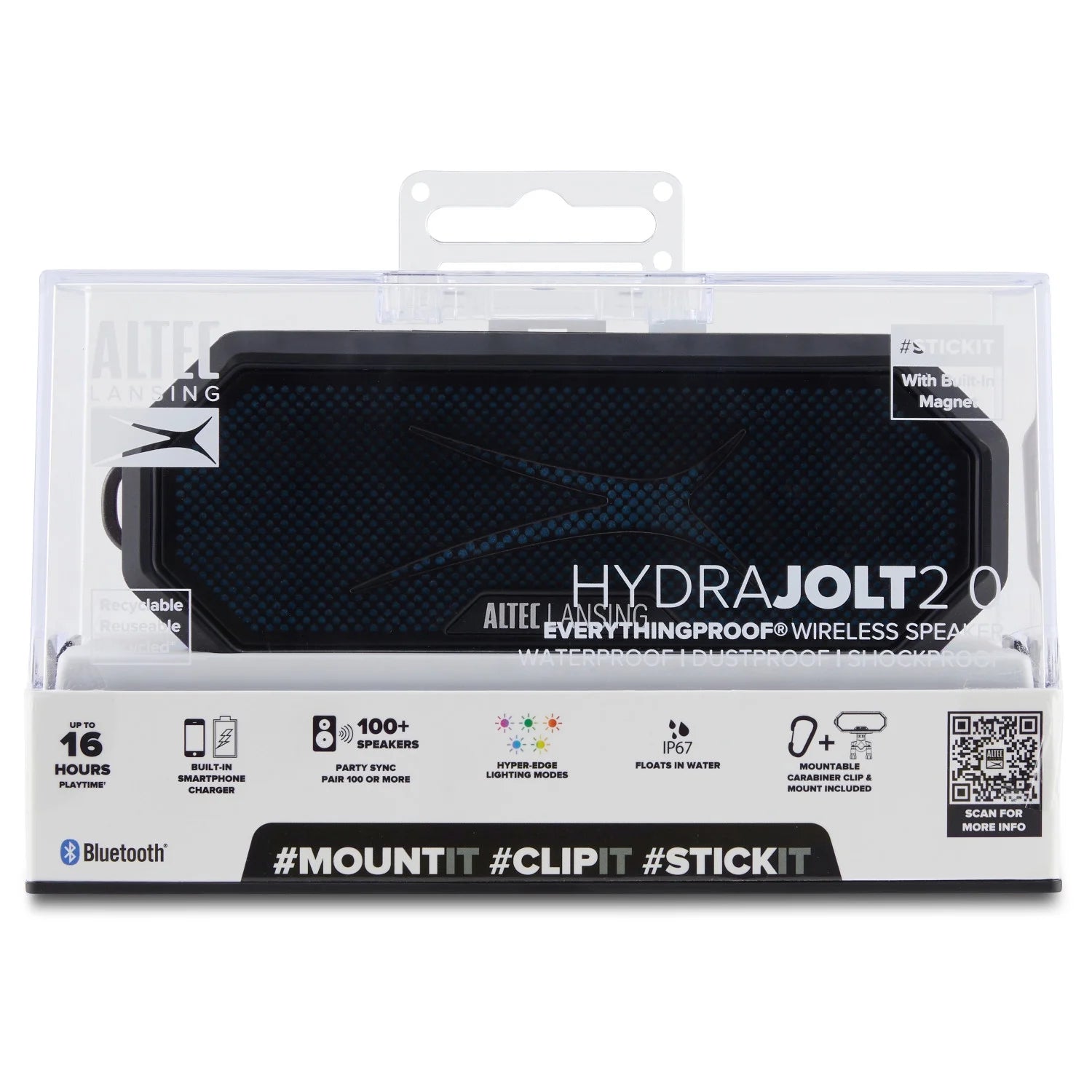 Hydrajolt 2.0 Everythingproof Bluetooth Speaker, Waterproof IP67, 16H Playtime, LED Lights, USB-C Quick Charge, Power Bank, 100Ft Wireless Range, Built-In Magnet & Carabiner