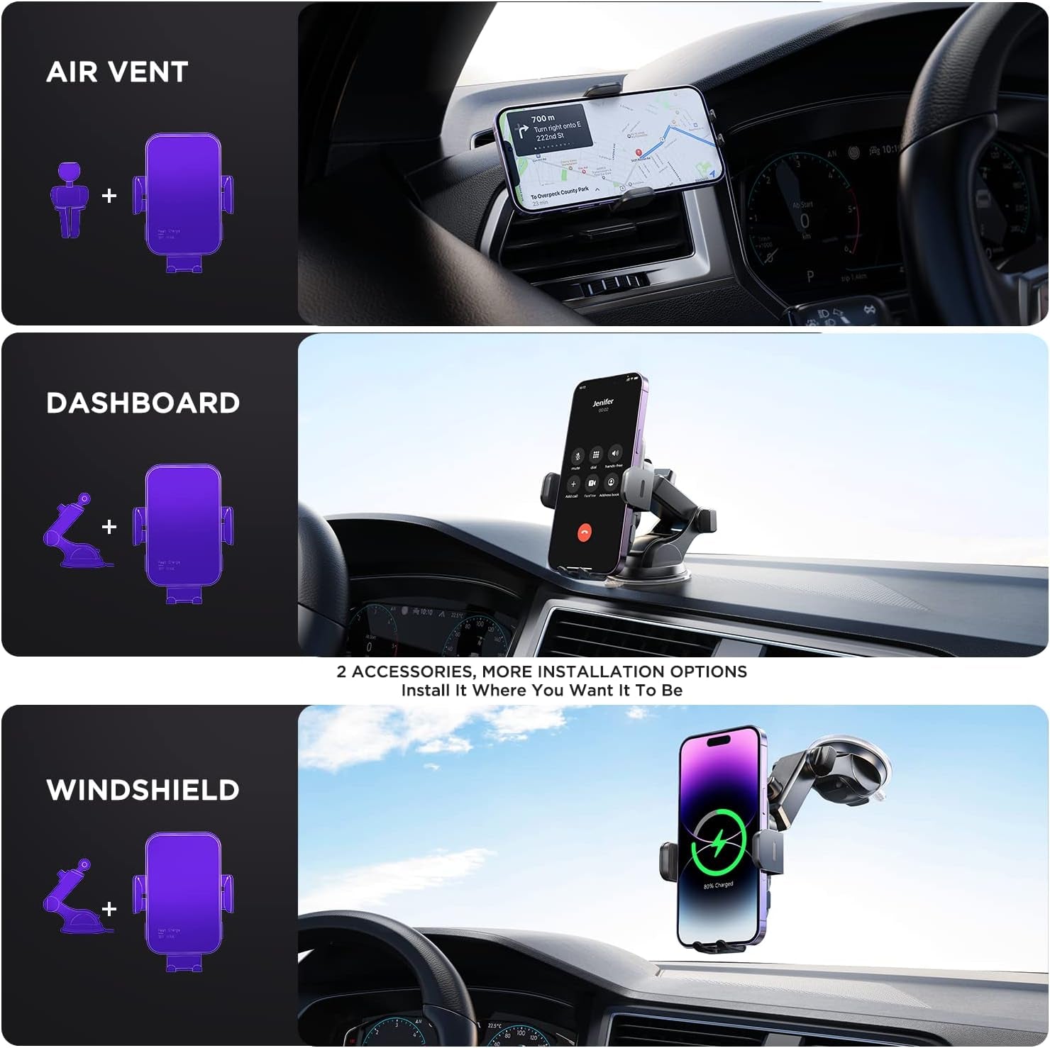 Wireless Car Charger,【7 Colored RGB Backlit】  15W Auto Clamping Phone Holders for Your Car Fit for Iphone 16 15 14 Mini Pro Max, Samsung Galaxy S25 Ultra S24 S23+, Etc, Fathers Day for Gifts