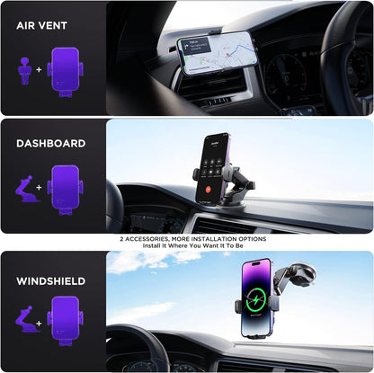 Wireless Car Charger,【7 Colored RGB Backlit】  15W Auto Clamping Phone Holders for Your Car Fit for Iphone 16 15 14 Mini Pro Max, Samsung Galaxy S25 Ultra S24 S23+, Etc, Fathers Day for Gifts