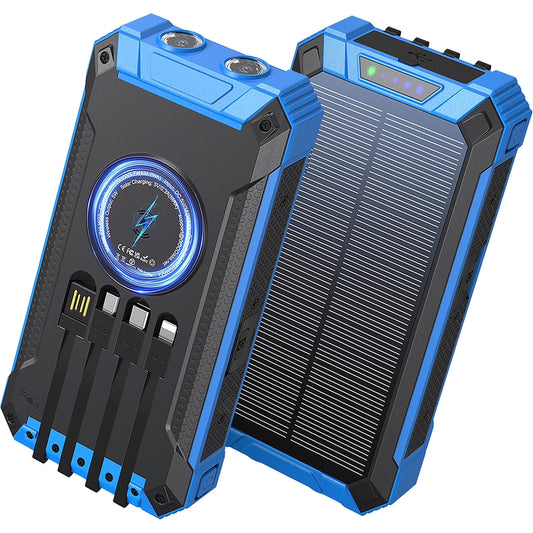 36000Mah Solar Power Bank 15W Fast Charging with Cables & Wireless Charger, Solar Charger Compatible for Iphone & Android Phone