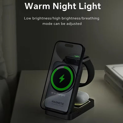Foldable 3 in 1 Magnetic Wireless Charger Stand for Magsafe Iphone 15 14 13 12 Apple Watch 2-8 Airpods Pro Fast Charging Station