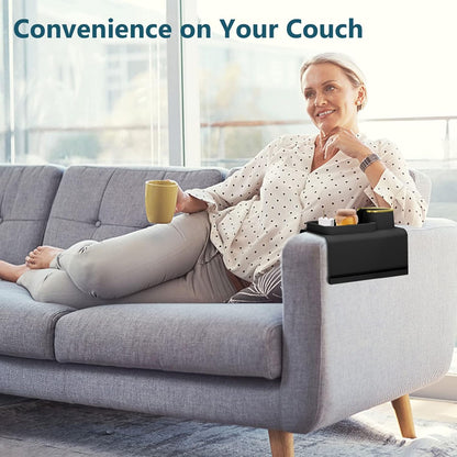 Couch Cup Holder Tray, Silicone Sofa Armrest Tray Temperature Resistant & Anti-Slip Sofa Coasters Recliner Drink Holder for Remote/Snack/Cellphone, Gift for Dad, Mom, Grandma or Grandpa