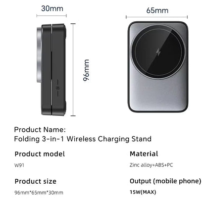 Foldable 3 in 1 Magnetic Wireless Charger Stand for Magsafe Iphone 15 14 13 12 Apple Watch 2-8 Airpods Pro Fast Charging Station