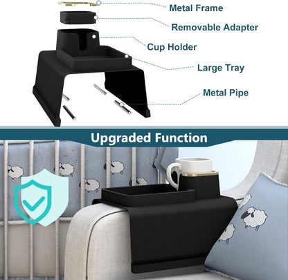 Couch Cup Holder Tray, Silicone Sofa Armrest Tray Temperature Resistant & Anti-Slip Sofa Coasters Recliner Drink Holder for Remote/Snack/Cellphone, Gift for Dad, Mom, Grandma or Grandpa