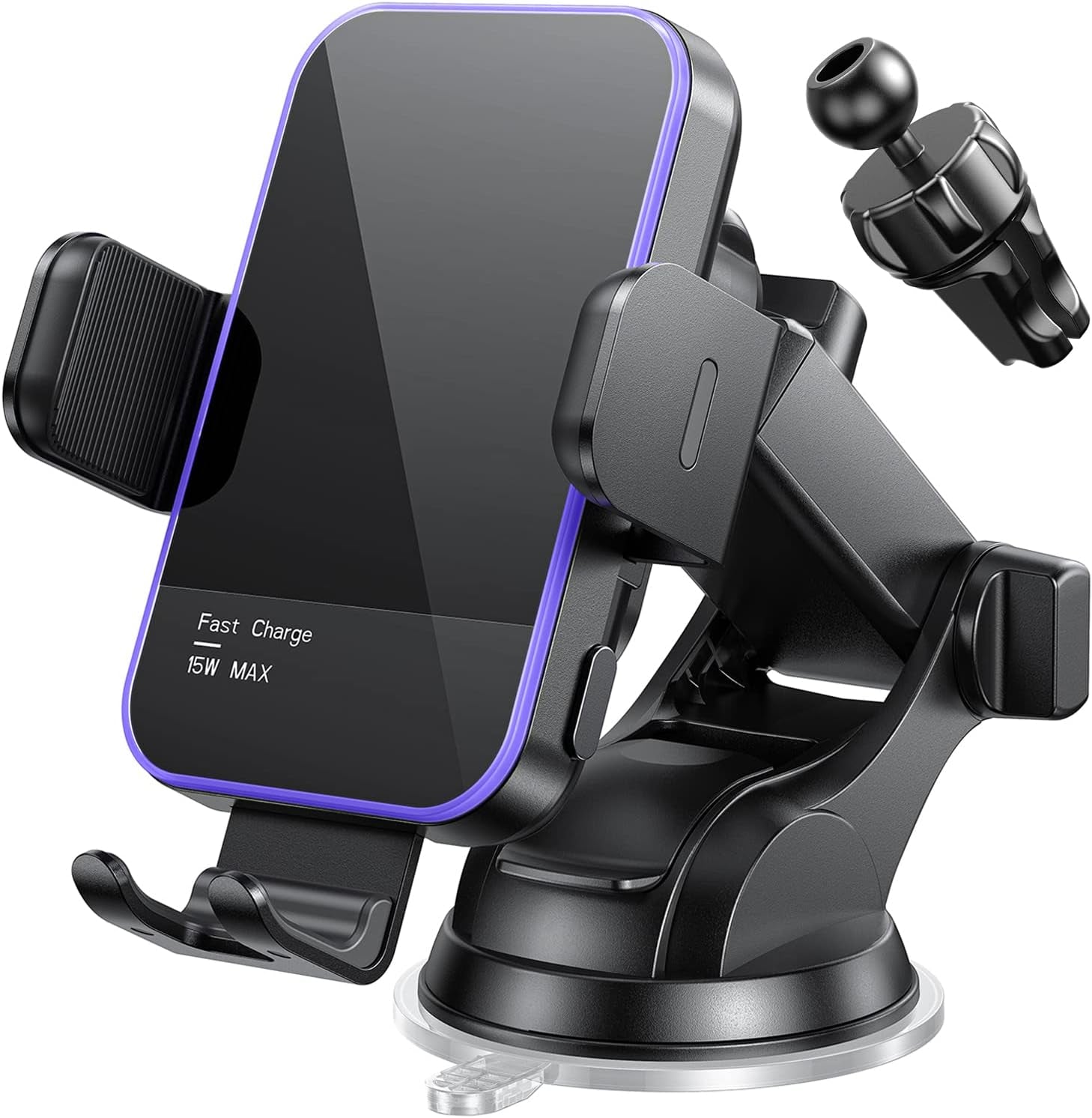 Wireless Car Charger,【7 Colored RGB Backlit】  15W Auto Clamping Phone Holders for Your Car Fit for Iphone 16 15 14 Mini Pro Max, Samsung Galaxy S25 Ultra S24 S23+, Etc, Fathers Day for Gifts