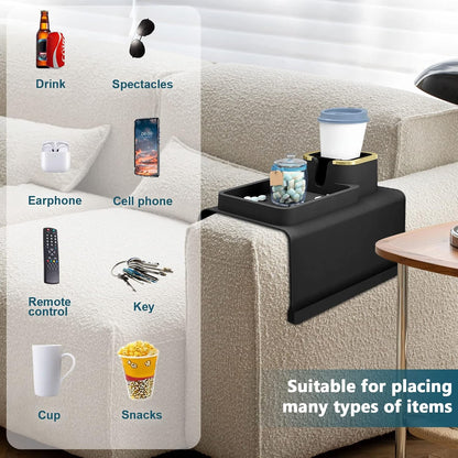Couch Cup Holder Tray, Silicone Sofa Armrest Tray Temperature Resistant & Anti-Slip Sofa Coasters Recliner Drink Holder for Remote/Snack/Cellphone, Gift for Dad, Mom, Grandma or Grandpa