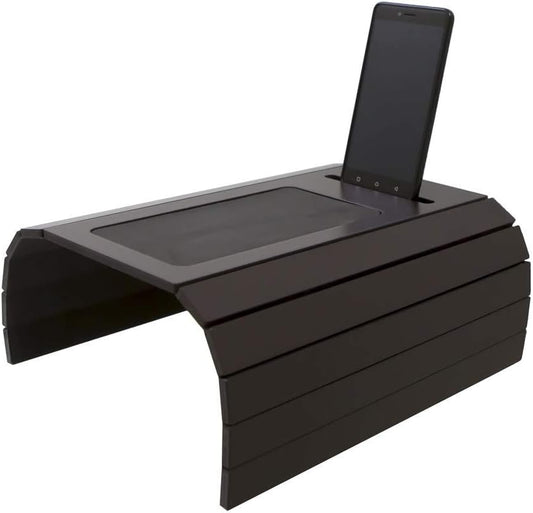 Sofa Tray Table Wth EVA Base and Cellphone Holder. Fits over Square Chair Arms. (Tobacco/Dark Brown)
