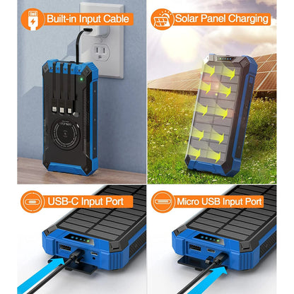 36000Mah Solar Power Bank 15W Fast Charging with Cables & Wireless Charger, Solar Charger Compatible for Iphone & Android Phone