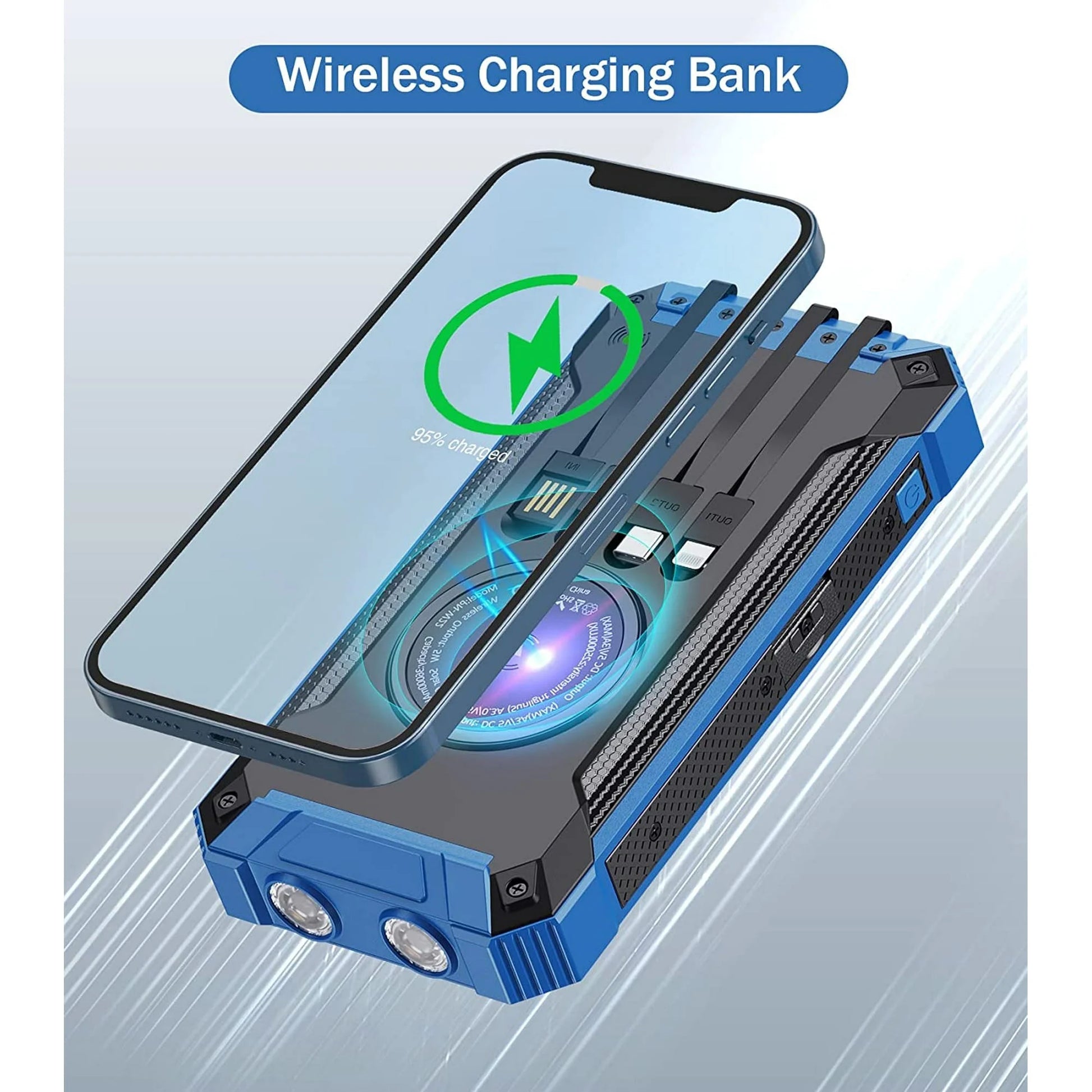 36000Mah Solar Power Bank 15W Fast Charging with Cables & Wireless Charger, Solar Charger Compatible for Iphone & Android Phone