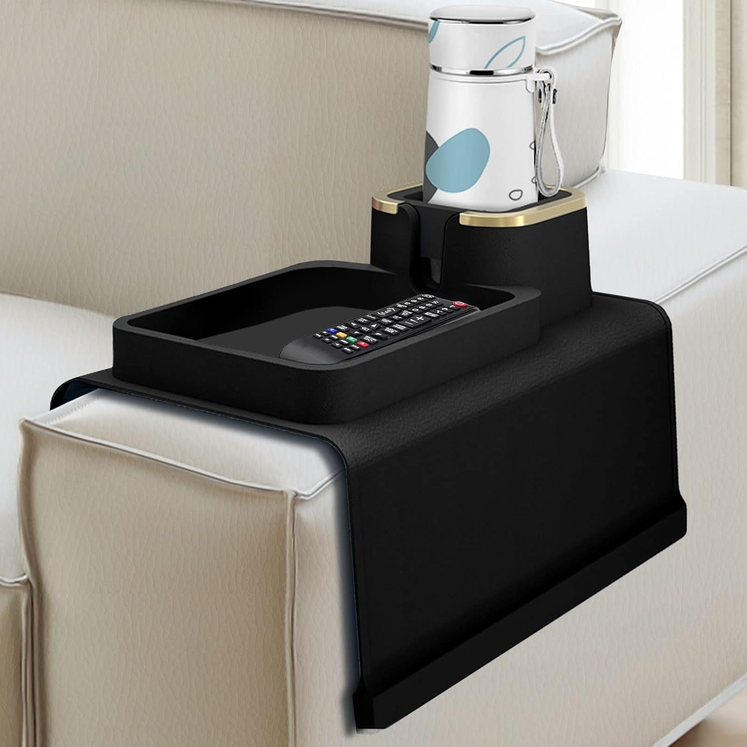 Couch Cup Holder Tray, Silicone Sofa Armrest Tray Temperature Resistant & Anti-Slip Sofa Coasters Recliner Drink Holder for Remote/Snack/Cellphone, Gift for Dad, Mom, Grandma or Grandpa